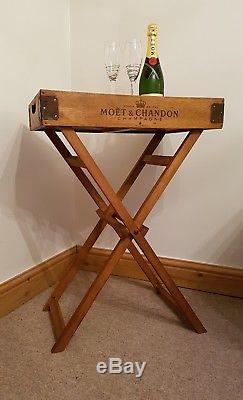 Vintage Champagne Side Table. Folding Wooden Portable Butler Drinks Serving Tray