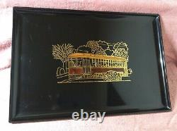Vintage Couroc Monterey Trolley Cable Car San Francisco Brass & Wood Inlay Tray