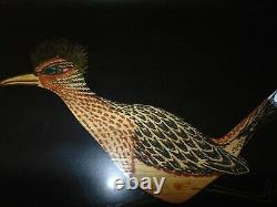 Vintage Couroc Wood Inlay Serving Lacquer Tray Road Runner Mid Century Modern