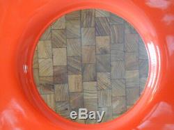 Vintage Dansk IHQ Lacquer Teak Wood Serving Tray Orange Eyeball RARE