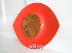Vintage Dansk IHQ Lacquer Teak Wood Serving Tray Orange Eyeball RARE