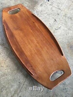 Vintage Dansk Teak IHQ Designer Wood Surfboard Tray Staved Serving Grazing Mod