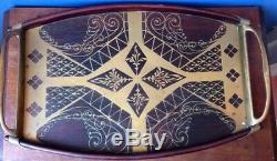 Vintage Erhard & Sohne Mahogany Brass inlay serving tray