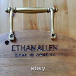 Vintage Ethan Allen Wooden Ottoman Sofa Tray Brass Handles GREAT w Sm Scratches