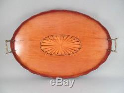 Vintage Federal Style Inlaid Sunburst Mahogany Oval Serving Tray