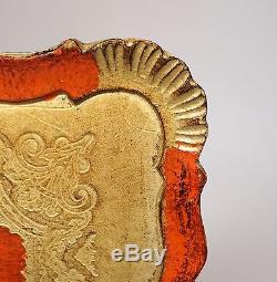 Vintage Florentine Italian Gold & Vermillion Wooden Serving Tray 14 x 10.5 EUC