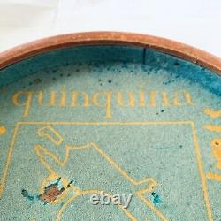 Vintage French Raphael Quinquina Green Felt Round Wooden Serving Tray Rare