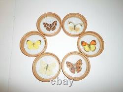 Vintage! Glass & Wood Beautiful Faux Butterfly Tray & Coaster Set Monarch Lot