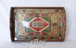 Vintage Greek Mosaic Straw Wood Prisoners Hand Made Serving Tray Parthenon Ruin