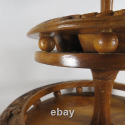 Vintage Hand Carved Wood 3 Tier Monkey Pod Lazy Susan Rotating Serving Tray