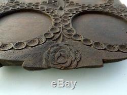 Vintage Hand Engraved Flower Carving Wooden Tray Old Hand Made Serving Tray