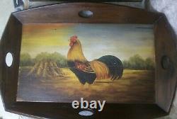 Vintage Hand Painted Wood Serving Tray/Wall Art Rooster Design Indonesia 32x22