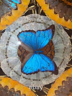 Vintage Handmade Butterfly Wing & Inlaid Wood Tray