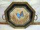 Vintage Iridescent Butterfly Wing Weed n Seed Folk Art Serving Wood Tray Octagon