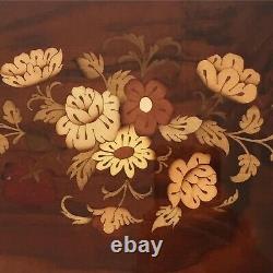 Vintage Italian Florentine Wood Floral Inlaid Oval Serving Platter Tray