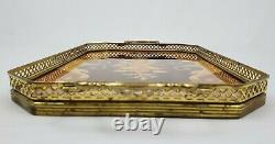 Vintage Italian Inlaid Wood Tray Marquetry With Brass Gallery And Handles 16.5
