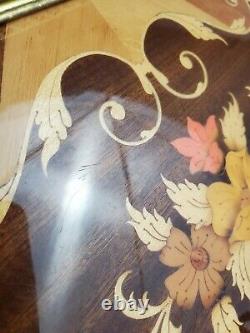 Vintage Italian Inlaid Wood Tray Marquetry With Brass Gallery And Handles 16.5