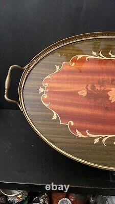 Vintage Italian Marquetry Inlaid Gallery Serving Tray, Italian Marquetry Gallery