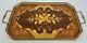 Vintage Italian Marquetry Inlaid Wood Tray With Brass Gallery And Handles 16.5