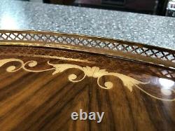 Vintage Italian Marquetry Tray Inlaid Wood With Brass Gallery And Handles 20.5