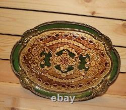 Vintage Italian hand made floral wood tole serving tray platter