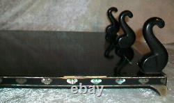 Vintage Japanese Black Lacquer Rosewood Wood Mountains Serving Tea Tray Table