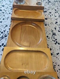 Vintage Karoff wood Mid Century Modern 3 tier expandable buffet serving tray MCM