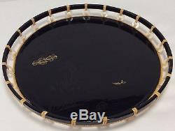 Vintage LIDAS JAPANESE Black Lacquer Mother of Pearl Round Serving Tray 1960's