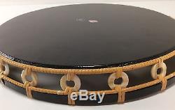 Vintage LIDAS JAPANESE Black Lacquer Mother of Pearl Round Serving Tray 1960's