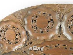 Vintage Large Hand Carved Serving Handled Tray Teak Wood Floral