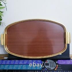 Vintage Large Oval Wooden Serving Tray Marquetry Tea Cocktail DrinksTray England