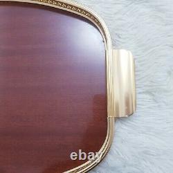 Vintage Large Oval Wooden Serving Tray Marquetry Tea Cocktail DrinksTray England
