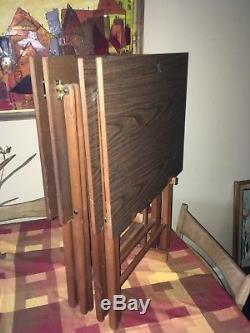 Vintage MCM Scheibe Wood TV Trays withStand Serving 4 Tables Set Mid Century