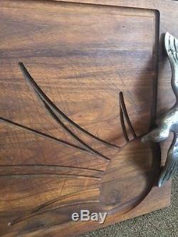 Vintage MCM Wood And Aluminum Duck Serving Tray Cutting Board HUGE 15 x 24