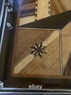 Vintage Magnificent Wood Inlay Serving Tray Stars Ornate