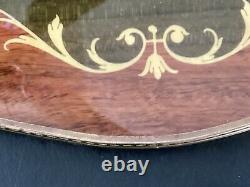 Vintage Marquetry Inlay Wood Serving TrayWith Brass Handles and Gold Color edge