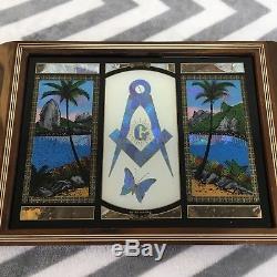 Vintage Masonic Serving Tray Inlaid Wood Butterfly Wing FreeMason Rio De Janeiro