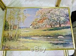 Vintage Metal TV Tray Tables Landscape Paintings Robert E Wood Folding Set of 4