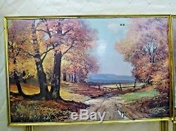 Vintage Metal TV Tray Tables Landscape Paintings Robert E Wood Folding Set of 4