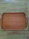 Vintage Mid Century Dolphin Teak Wood Serving Tray With Handles, Brass sides