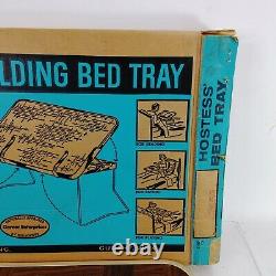 Vintage Mid Century Hostess Folding Bed Tray Faux Parquet Wood Metal 22x14