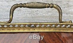 Vintage Mid Century Marquetry Inlaid Wood Serving Tray Brass Trim Handles Italy