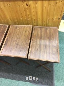 Vintage Mid Century Modern Folding Table Set Serving TV Trays Antique Wood