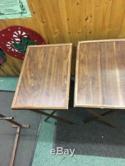 Vintage Mid Century Modern Folding Table Set Serving TV Trays Antique Wood