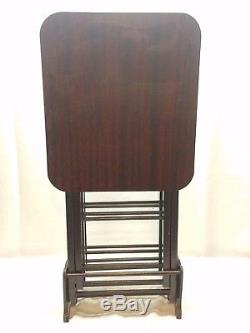 Vintage Mid Century Modern Snack TV Tray Wood Folding Set of 4 Tables Stand Rack