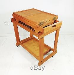 Vintage Mid Century Modern Wood Serving Tray Cart