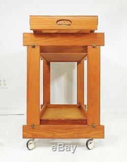 Vintage Mid Century Modern Wood Serving Tray Cart