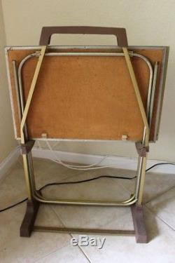 Vintage Mid-Century Robert Wood Folding TV Trays Tables Set of 4 With Rack Stand
