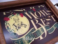 Vintage Mom's Best Served Here Daily Glass Wood Serving Tray Brass Handles. New