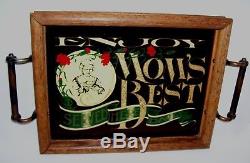 Vintage Mom's Best Served Here Daily Glass Wood Serving Tray Brass Handles. New